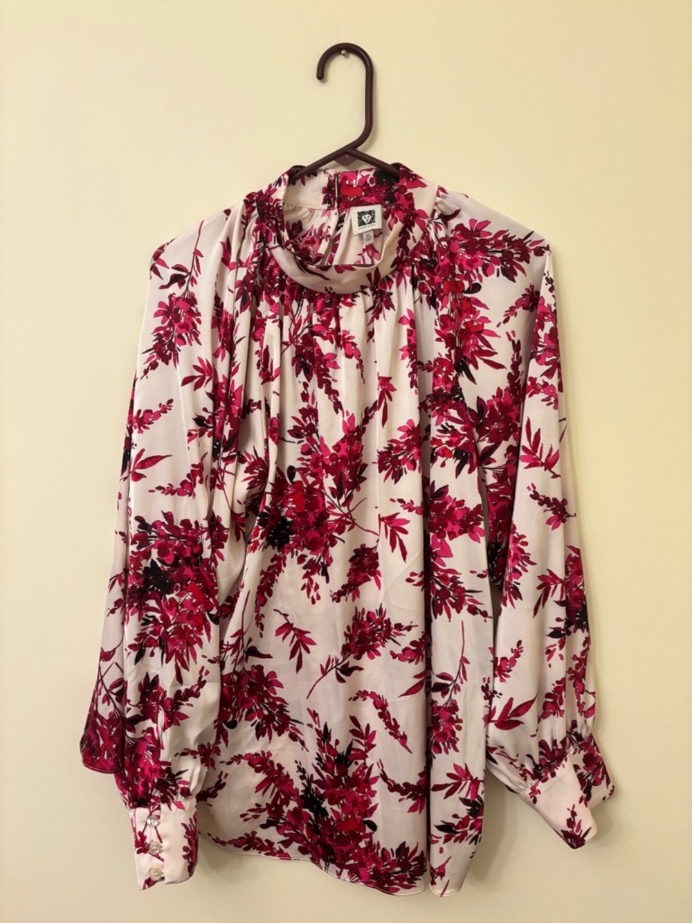Anne Klein White Blouse with Pink Floral Print